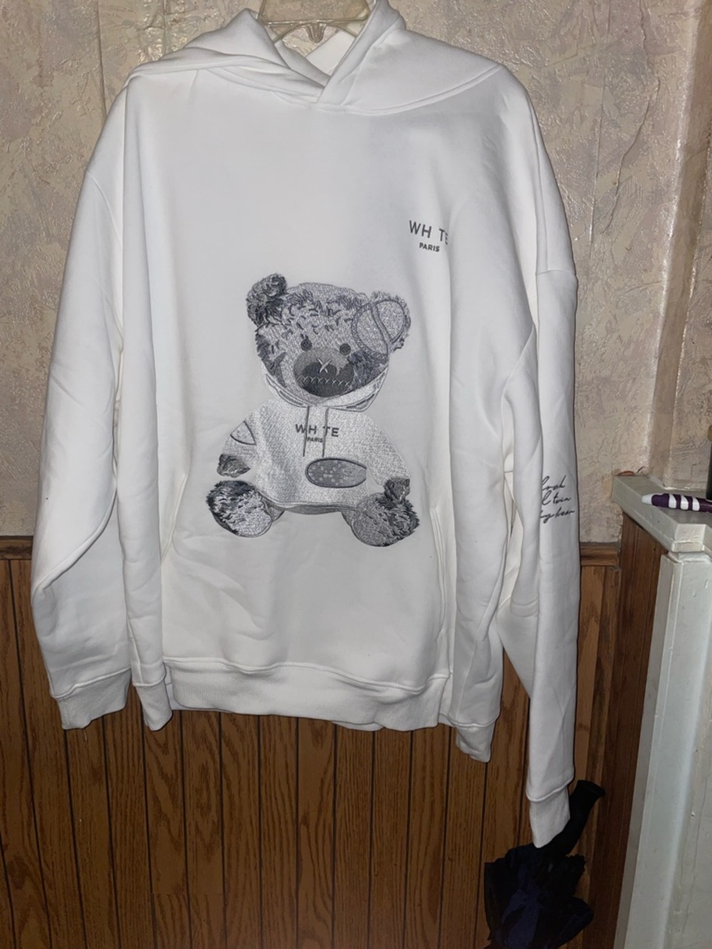 White & sliver & gray blvck Paris hoodie (XL)(nwt)